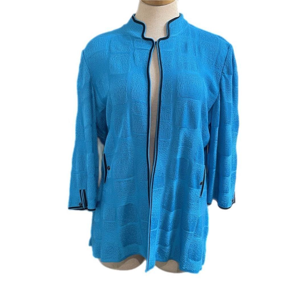 Ming Wang Blue Acrylic Open Front Top Cardigan Sweater Size XL